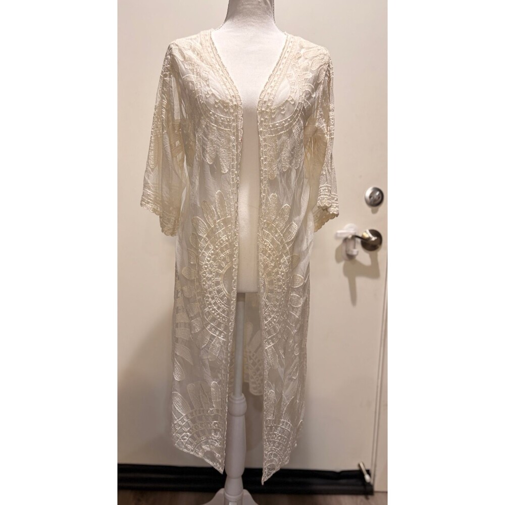 Rebellion lace duster cover up kimono Boho Chic beachwear S GUC